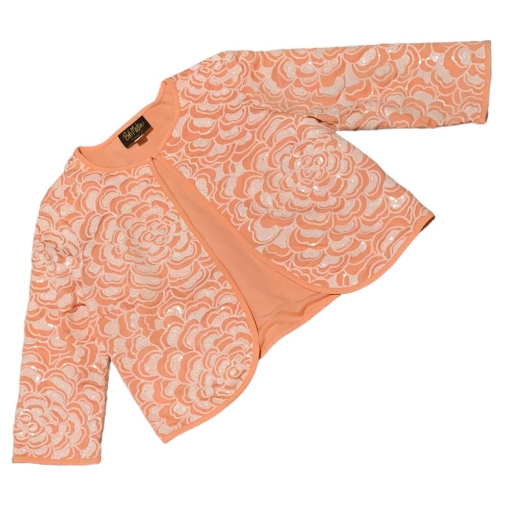 Bob Mackie wearable art peach sequined cardigan woman’s size small